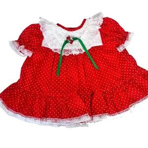Vintage Girl's Dress Wonderland sz 9M Red Green White Polka Dots Lace Christmas